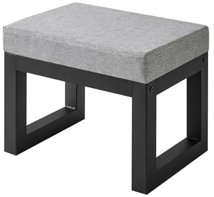 IBUYKE 16” Kleiner Fußhocker Ottomane, Rechteckige Leinen Fußablage Hocker mit Gepolstertem Sitz und Metallbeinen, Moderne Ottomane Fußstütze für Wohn-Schlafzimmer Sessel, Blau-Grau WBD001L-X