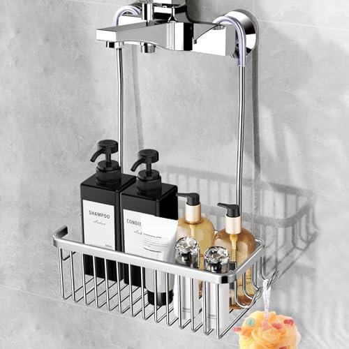 Anhow Estante de Ducha con Colgador Aluminium, Estanteria Ducha sin Taladro, Jabonera Ducha - Plata