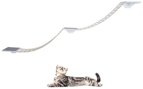 QLS Eck-Katzenbrücke mit Katzenliege Set aus Holz XXL Wandbefestigung rutschfest Weiß (10961)