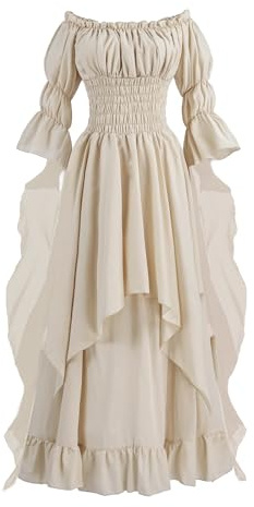 Women's Victorian Dress Renaissance Medieval Costume Gothic Witch Dress for Women Ivory XL