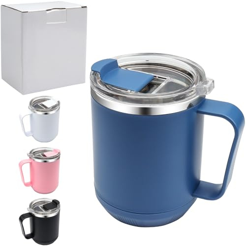 Roellgs Coffee Mug 460ml (16oz), Double Wall Vacuum Insulated Stainless Steel Coffee & Tea Cup w/Non-Slip Handle & Slider Module Lid & Large Volume (Blue)