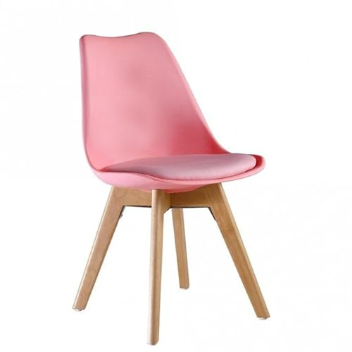 Single Set of 2/4/6 Retro Modern Dining Chairs – Lorenzo Plastic Chairs with Cushioned Pad Seat & Solid Beech Wooden Legs - Side Chair for Living Room Kitchen Office Lounge (Pink, Single)