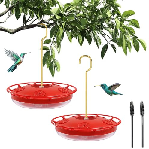 2 Pack Hummingbird Feeders for Outdoors, 5 Feeder Ports with Brush, Tree