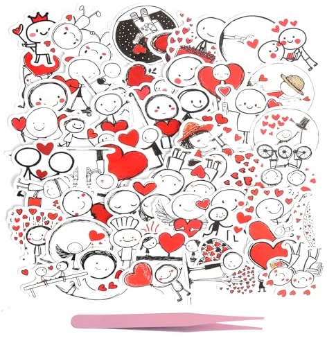 XRVRILE 50 Pegatinas Divertidas y Pinzas, Amor Figuras de Líneas Esquemáticas con Motivos de Amor y Corazones, Pegatinas Divertidas para Portátiles, MacBooks, álbumes de Recortes, Maletas, Diarios