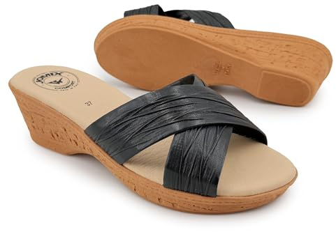 JOMIX Mules Femme Été Confort Claquettes Femme Talon Compensé 6 cm Chaussons d’Été Bout Ouvert Tiras Croisées Souples Chaussures Maison Légères Élégantes