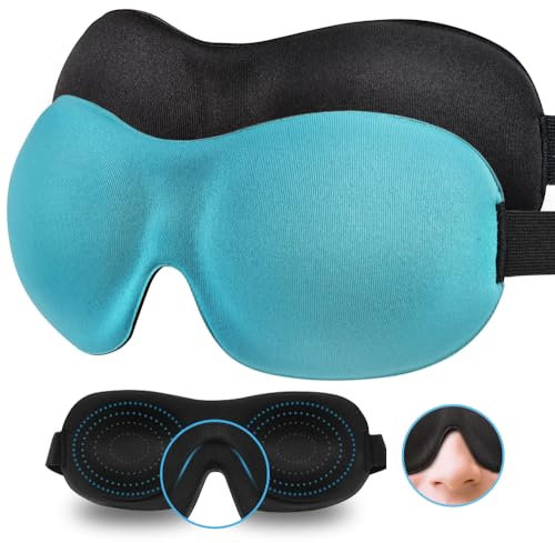 Sleep Mask Invisible Alar Deep Orbit 3D Eye Mask Ultra Lightweight & Comfortable Sleeping Mask Eye Sleep Mask for Travel, Nap, Shift Works (Blue&Black, 2 Count（Pack of 1)