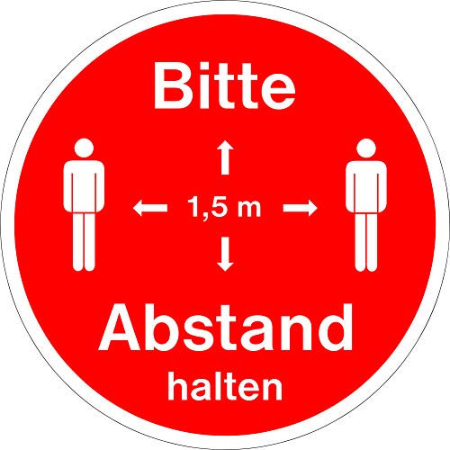 AufkleberBitte halten Sie Abstand 20cm / 32 cm Durchmesser - selbstklebend - für Türen, Schaufenster, Scheiben und andere glatte Oberflächen - Corona-Virus/Covid-19 (32 cm)