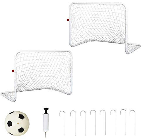 HOMCOM Set de 2 Porterías de Fútbol para Niños y Adultos 78x46x56 cm Blanco