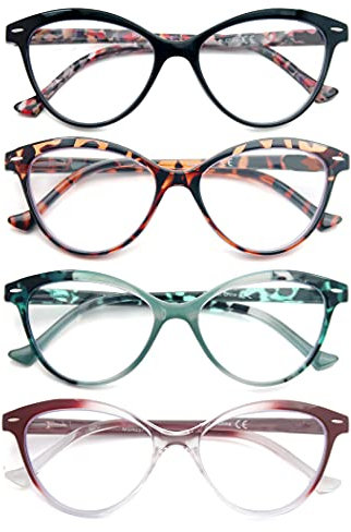 HEEYYOK 4 Pacco Occhiali da Lettura Donna +2.75 Leggero Moda Cerniere a Molla di Qualita Occhiali da Vista Mescola Colore