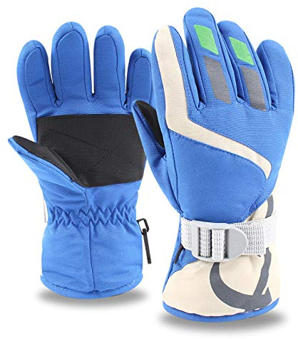 XIHAWANG Guantes de Esquí Niño Invierno Guantes Térmicos Fleece para Snowboard Ciclismo al Aire Libre (Azul, 4-7años)