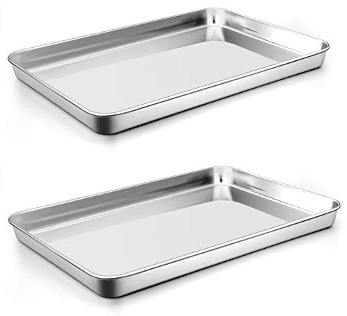 P&P CHEF 16 Inch Baking Cookie Sheet, Oven Pan Tray Stainless Steel Sheet Pan for Kitchen, Oven Bakeware for Multi Uses, Shiny Look & Dishwasher Safe, Healthy & Heavy Duty, 2Pcs