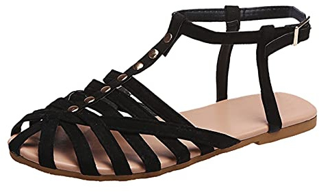 Woaikeyu Sandales Femmes Été Plates Croix Sangle Chaussures Boucle Simple Sandales Gladiateur noir 40