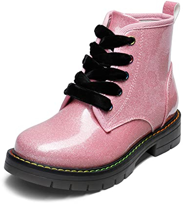 DREAM PAIRS Girls Mid Calf Riding Combat Ankle Boots,Size 12 Little Kid,Pink/Pu,SDBO2220K