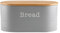 EHC Space Saving Extra Large Bread Box Bin With Wooden Lid For Kitchen Storage,Round Enamel Bread Storage Canister Bin Crock Jar For Kitchen, Grey