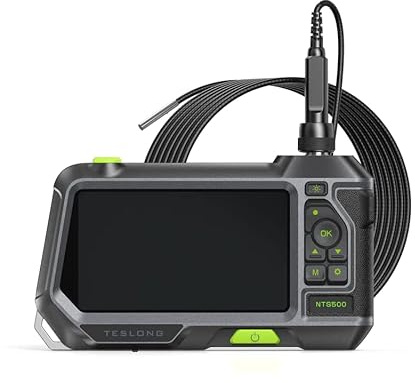 QDTimes Borescopes/endoscopes Teslong NTS500 Endoscope-Borescope with 5 IPS Screen, IP67 Waterproof 1080P HD Inspection Camera for Car Pipe Plumbing HVAC (Single Lens-5.5mm Diameter-1 Meter)
