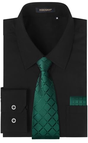 HISDERN Chemise Noir Homme Manches Longues Formelle Chemises Cravate avec Boutonnées Regular Fit pour Business d'affaires L