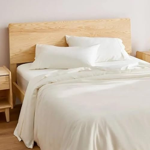 Waterlily 100% Eucalyptus Tencel Lyocell Bedding Set 4 pcs Duvet Cover Flat Sheet Pillowcases Double King Size Vegan Silk Organic Natural Softer than Bamboo Luxury Bed Linen (Ivory, Double)