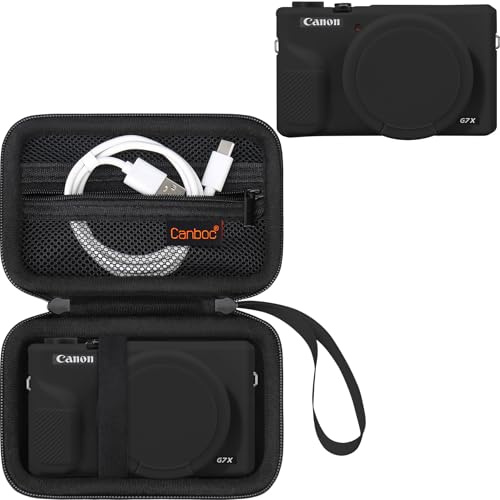 Canboc Tasche für Canon PowerShot G7X Mark III Digitalkamera, 1* Harte Tragetasche und 1* Weiche Silikonabdeckung mit Abnehmbarer Objektivabdeckung, Schwarz