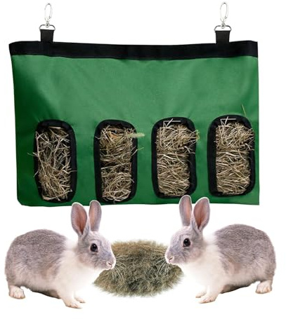 AIBAOBAO Bolsa de Heno para Conejos, Alimentador de Heno para Conejo, 46 x 28 cm, 4 Ventanas, Comedero Heno Cobaya, Henera para Conejos, Cobaya, Hámsteres de Chinchilla Pequeños Animales, Verde