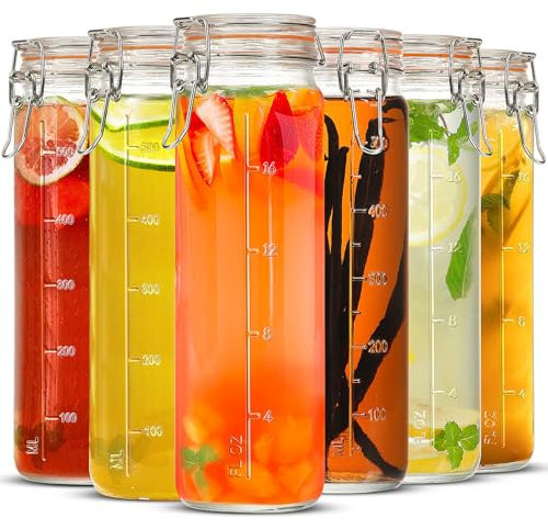 Absovetu 6er Set Einmachgläser mit Bügelverschluss 600 ml - Drahtbügelgläser Einmachglas mit Deckel Groß Luftdicht geeignet als Fermentierglas Spaghetti Aufbewahrung Mason Jar
