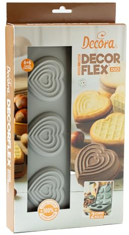 Decora 9260440 Stampo Decorflex Duo Cuore, In Silicone Platinum, con due stampi con profondità differenti, Made in Italy, di alta qualità, per preparazioni dolci e salate sia da forno che da frigo.