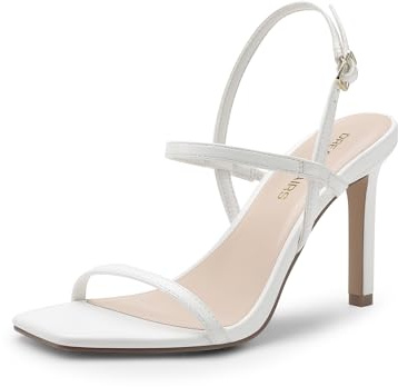DREAM PAIRS Zapatos de tacón alto para mujer, puntera cuadrada abierta, correa al tobillo, sexy, cómodos, con tiras, para boda, novia, sandalias de tacón, Blanco, 40.5 EU