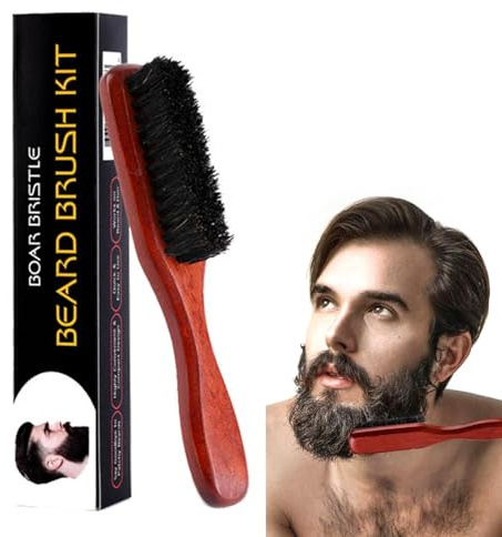 Cepillo para el pelo, cerdas de jabalí, cepillo para barba para hombre, con mango de madera de haya, para el cuidado diario de la barba (marrón)