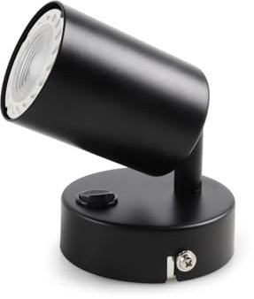 da LIGHT Faretto da parete con interruttore, lampada da parete a 1 luce, girevole e orientabile, con attacco GU10 (senza lampadine), retrò/vintage, 230 V, nero, per soggiorno, camera da letto