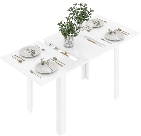 HOMCOM Extendable Dining Table, 120-160 x 70cm Rectangular Kitchen Table for Small Spaces, Seats 4-6 People, High Gloss White