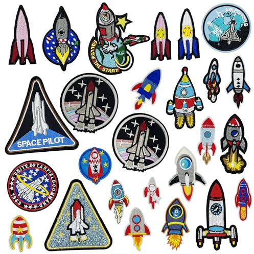Woohome 25 Stück Flicken zum Aufbügeln Gemischte Raketen Patches zum Aufbügeln, Patch Sticker für DIY T-Shirt Jeans Kleidung