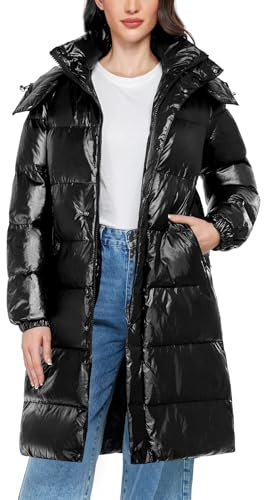 Tuopuda Abrigo Largo de Invierno Impermeable para Mujer Chaqueta Acolchada Con Capucha Cálido Parka Larga de Invierno(Negro,L)