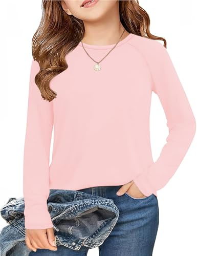 Arshiner T-Shirts pour Enfants Rose Filles Hauts Thermiques Manches Longues Thermo Pullover Basic Top Filles Slim Fit Tunique Automne Hiver Loisirs Sweatshirt 11-12 Ans