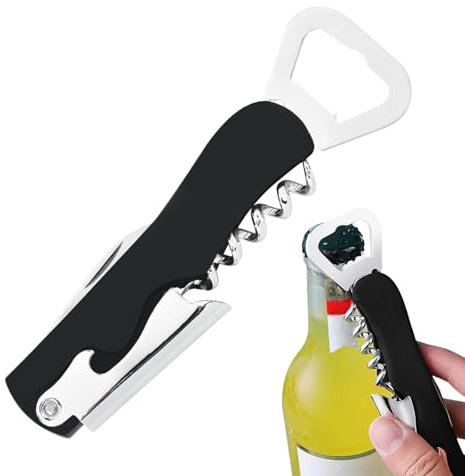 Confezione da 2 cavatappi a leva in acciaio inox 4 in 1 per apribottiglie a vite manuale per apribottiglie (nero)