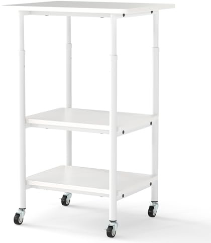 HOMASIS Carrello Porta Stampante a 3 Livelli, Porta Stampante con Ruote Bloccabili e Altezza Regolabile, Tavolino Industriale con Mensola per Fax e Scanner (Bianco)