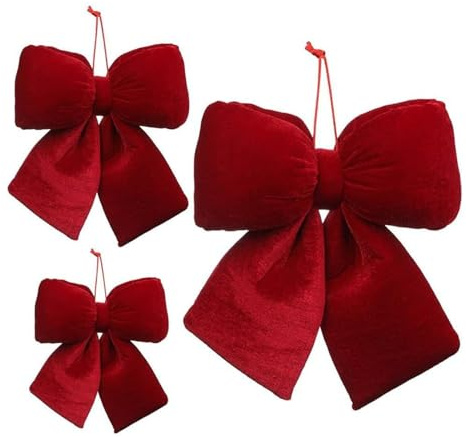 Générique 3pcs Rouge Noeud Noel Velour Cadeau, Gros Noeud De Ruban De Noël 14cm+20cm+30cm, Nœude Papillon en Velours pour Intérieur Exterieur Porte Sapin De Noël Couronnes Guirlandes Décorations