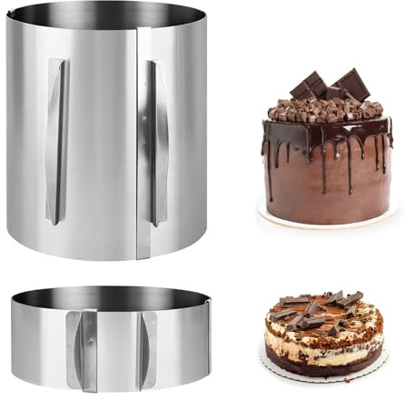 Anillo para tartas de 20 cm y 6 cm de alto, acero inoxidable, ajustable (diámetro de 16 – 30 cm), anillo para tartas de acero inoxidable, resistente al calor, redondo, 2 piezas para cocinas