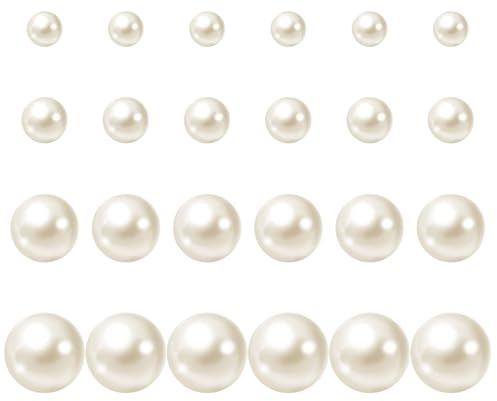 12 Pairs Pearl Earring Studs, White Pearls Stud Earrings for Women, 4 Mixed Sizes Round Simulated Pearl Earrings for Bridal, Wedding, Birthday, Christmas