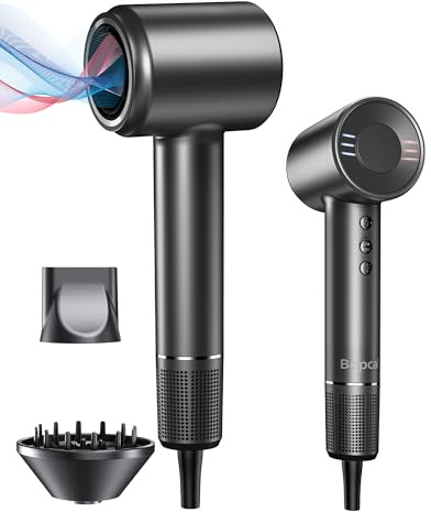 Bopcal Ionic Hair Dryer with Diffuser - 150,000RPM Professional High-Speed Blow Dryer with 500M Negative Ions Frizz Free, Fast-Drying for Women, Lightweight, Low Noise for Home & Salon, Black