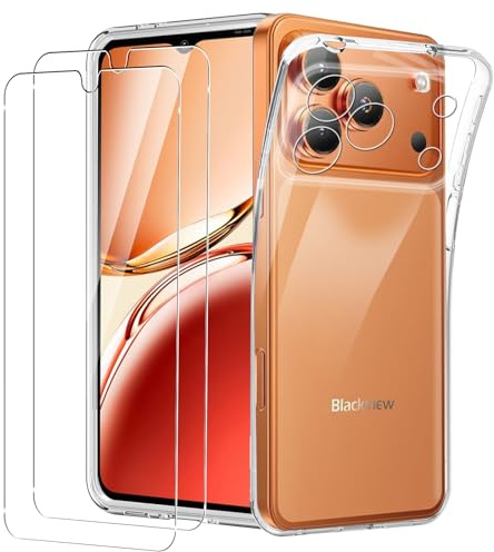 KZIOACSH Case for Blackview Wave 7C with 2 Tempered Glass Screen Protector, Full-Body Protection Flexible Transparent Anti-Scratch Soft TPU Shock Absorption Bumper Cover for Blackview Wave 7C