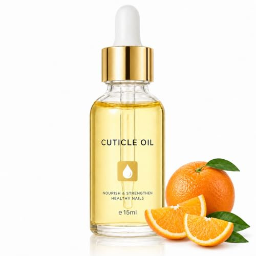 Nail Cuticle Oil 15ml with Organic Jojoba & Vitamin E B, Cuticle Oil for Nails, Strengthens Nails, Fast Absorbing Nail Oil with Dropper Design, Moisturises Dry Rough Cuticles for Nail Care (Orange)