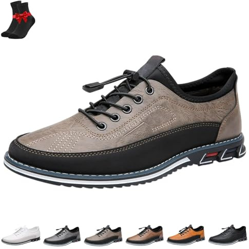 Chaussures d'affaires Décontractées pour Hommes, Mocassins Réglables À Enfiler, Chaussures De Marche Confortables avec Soutien De La Voûte Plantaire(Khaki,45 EU)