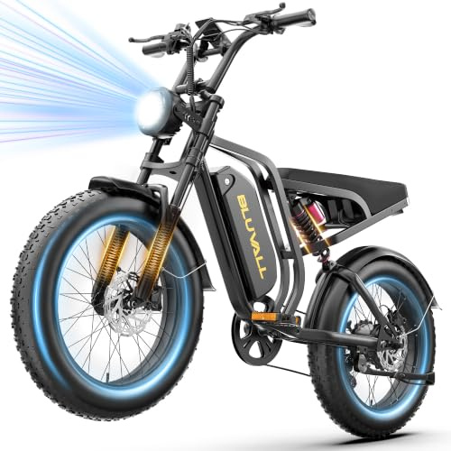 BLUVALL R720 1500W Vélo Électrique Version Améliorée, Moto Tout-Terrain Électrique 52V 20Ah, Vitesse Maximale 56Km/H, Autonomie Jusqu'à 97Km, Pneu Large 51cm, 7 Vitesses