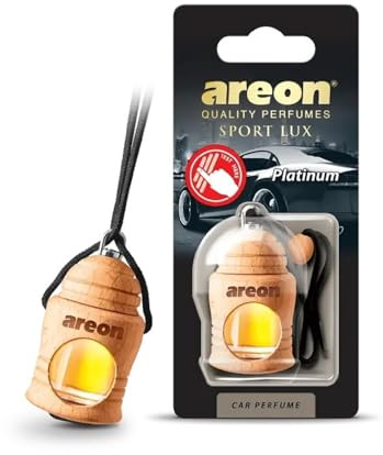 AREON Fresco Auto Parfüm Sport Lux Platin Autoduft Hängend Flasche Glas Duftflakon Parfüm Flakon Holz Lufterfrischer Set Aufhängen Anhänger Spiegel Schwarz 4ml 3D (Pack x 3 Platinum)