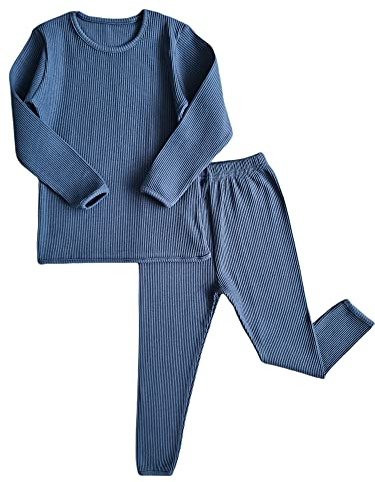 DreamBuy 6M-7 Anni Bebè Unisex Bambine & Bambini Pigiami/Abbigliamento Quotidiano in Cotone a Coste Morbidi e Comodi Set da 2 Pezzi Biancheria da Notte/Giorno (4-5 Anni, Blu)