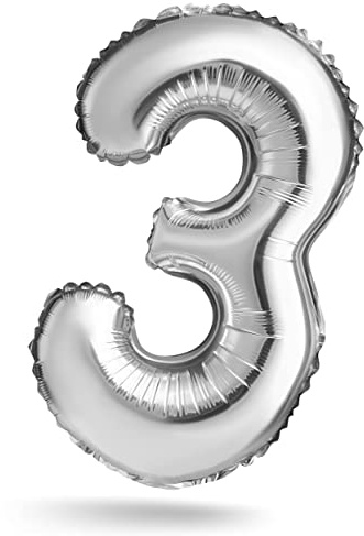 Palloncino numero, argento, 40 cm, decorazione compleanno, compleanno bambini, anniversario, regalo palloncino in foil ad aria o elio per compleanno, matrimonio, festa di laurea, (numero 3)