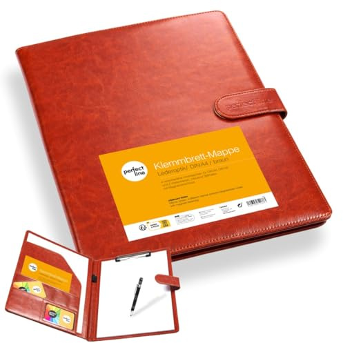 perfect line - Carpeta Portadocumentos Portapapeles DIN A4 con cierre magnético - De piel sintética resistente en elegante aspecto de piel - Carpeta de negocios premium en elegante color marrón
