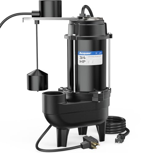 Acquaer Sewage Pump Submersible Water Pump with Automatic Float Switch, for Sump Basin, Residential Sewage, 3/4 HP 6400 GPH Sewage Pump with Vetical Float 2'' NPT