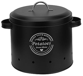 LOVIVER Potato Onion Garlic Storage Bin Kitchen Storage Canister with Airtight Lid, Food Storage Container Vegetables Storage Bin for Farmhouse Decor, Large Black