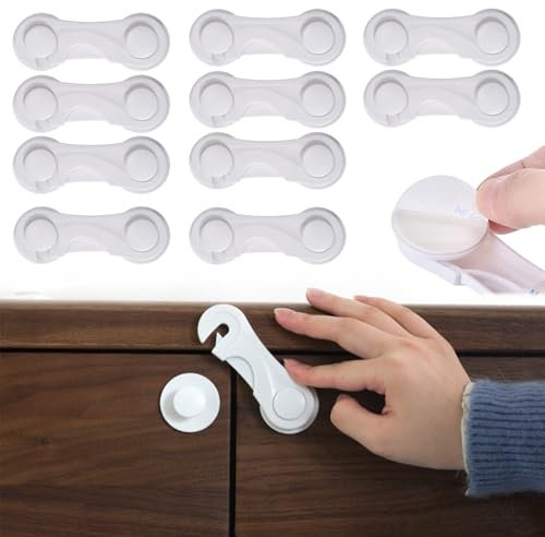 Xinlon 10 Stück Kindersicherung Schrank, Kinder Sicherung Schränke, Schrankschloss für Babys Kinder, Selbstklebende Baby Schubladensicherung, Schubladensicherung für Möbel, Kein Bohren, Langlebig