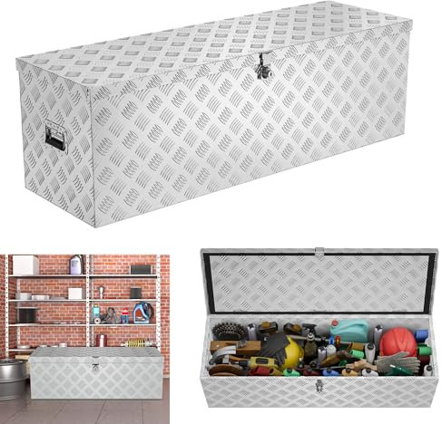 XMTECH 38L Aluminium Transportbox Aufbewahrungsbox Aluminiumkoffer Aluminiumbox Truckbox, Silber Lagerkiste Transportkoffer Deichselbox Werkzeugkasten